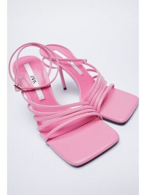 NWT ZARA Pink Strappy Heeled Sandals